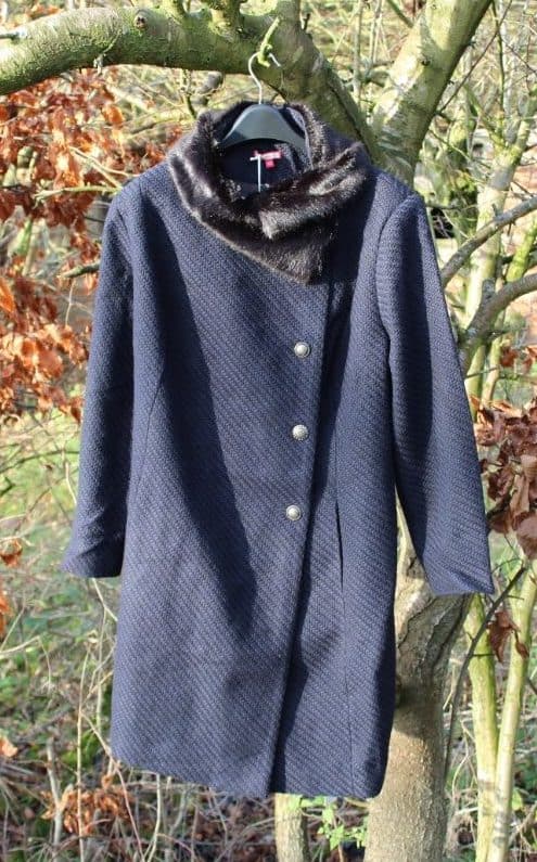 Joe Browns Navy Coat with Fur Collar