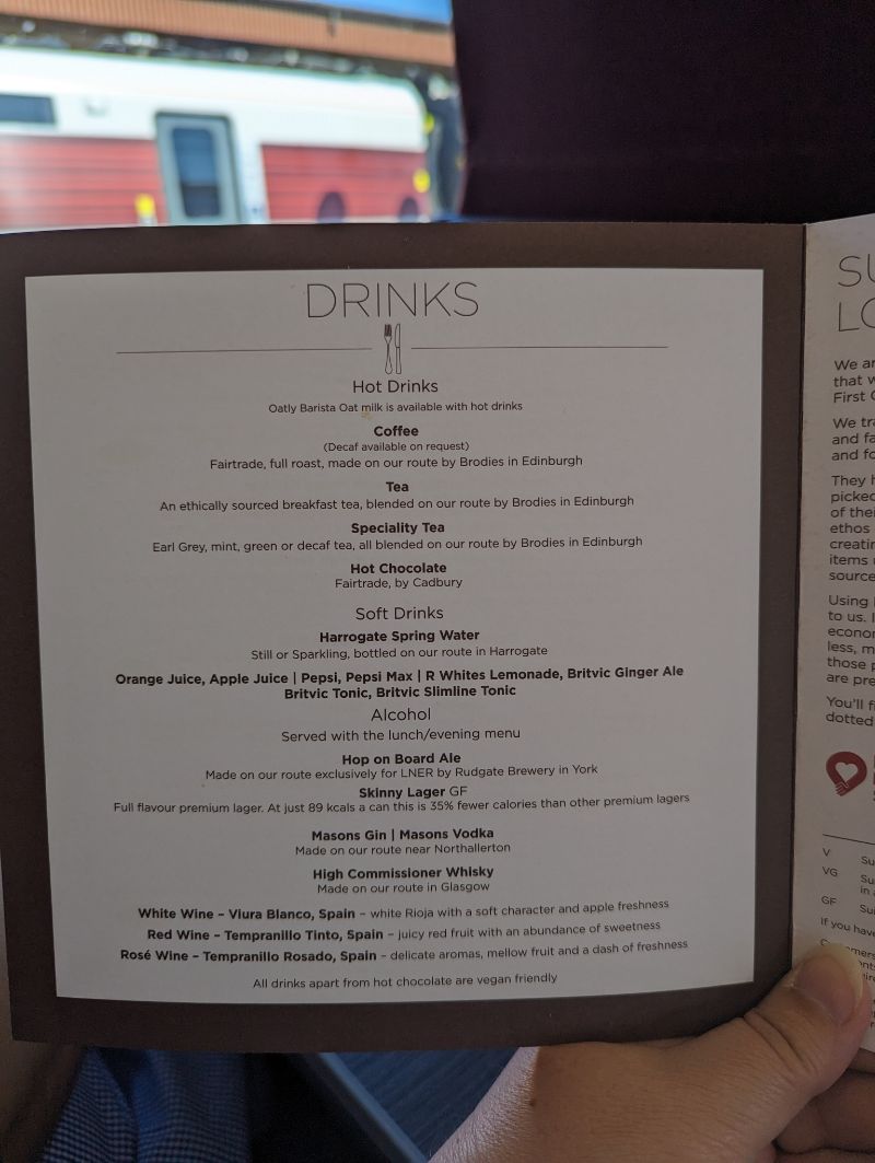 free alcoholic drinks in first class LNER