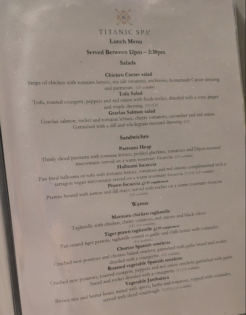 Titanic Spa Review Lunch