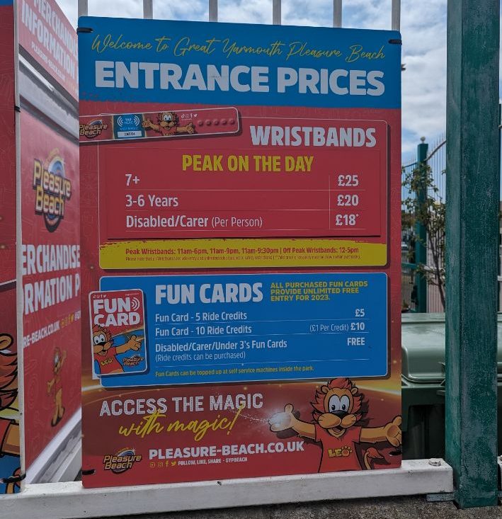 entrance prices great yarmouth pleasure beach