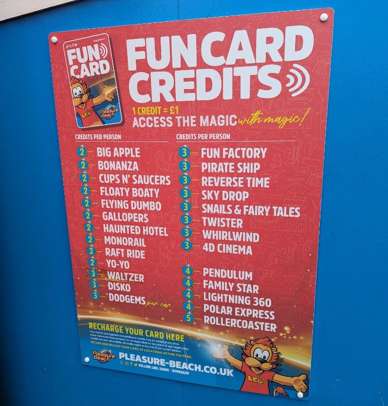 fun card credits great yarmouth pleasure beach