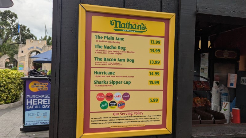 food menus at seaworld