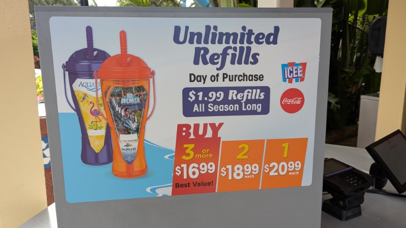 Seaworld menus, food prices and unlimited drinks refills