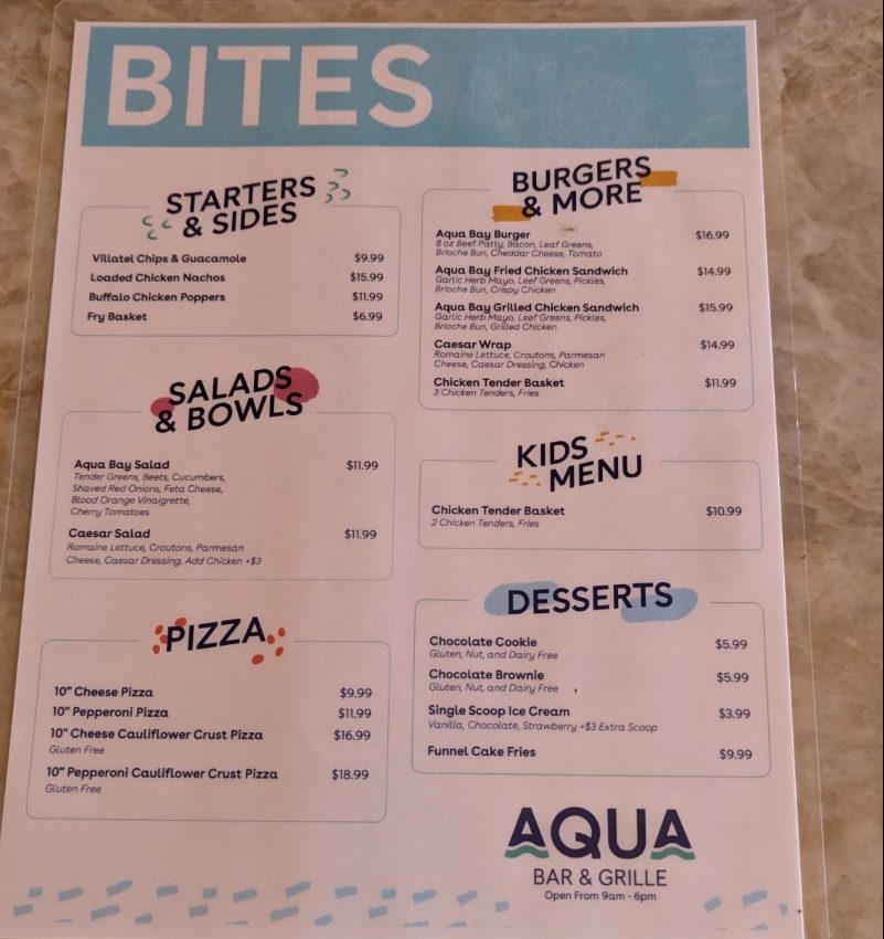 Villatel Orlando Resort bar menu