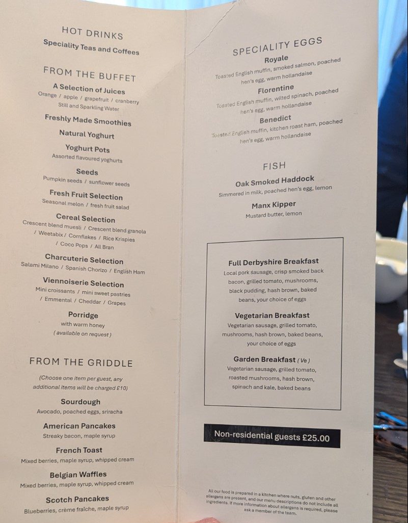 Breakfast Menu at Buxton Crescent Spa