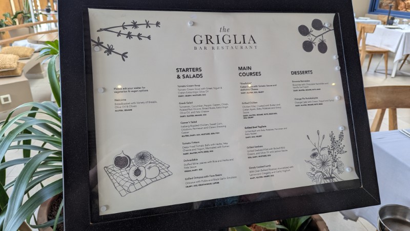The Griglia Restaurant Menus at Domes Aulus Elounda