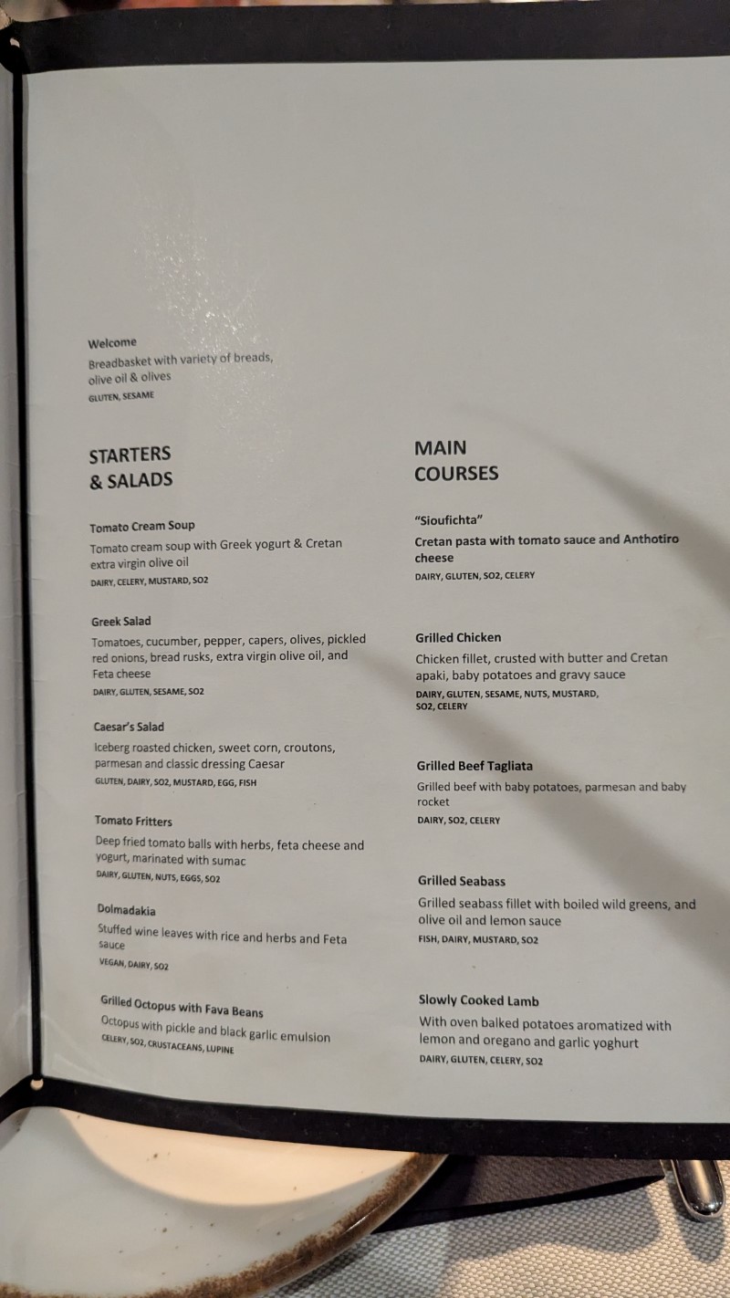 The Griglia Restaurants Menus at Domes Aulus Elounda