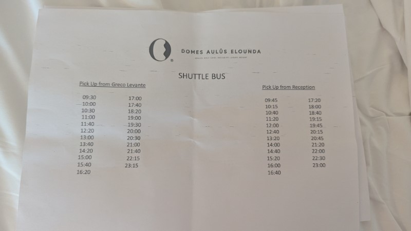 Domes Aulus Elounda shuttle timetable