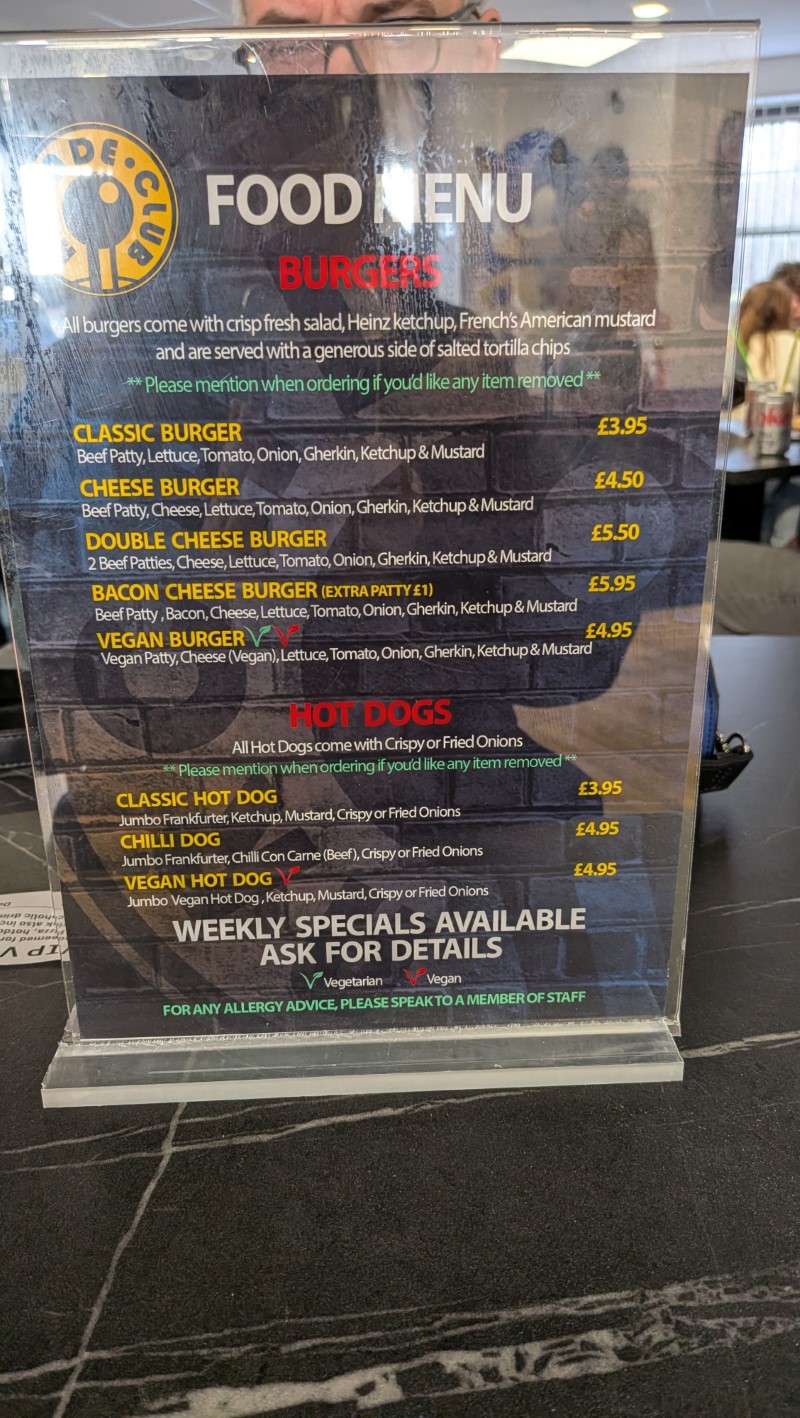 Arcade Club Leeds Menu