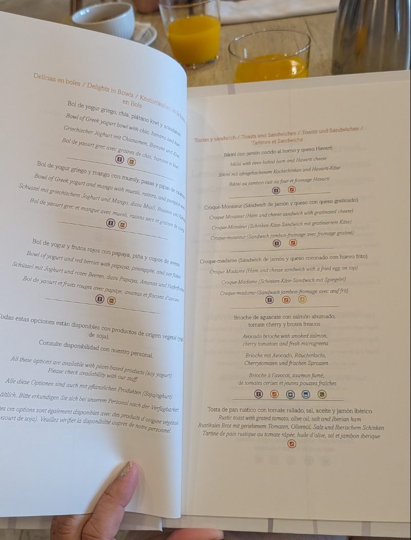 Secrets Lanzarote Preferred Club breakfast in Portofino menu