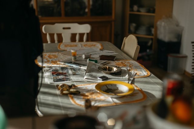 Home cooked roast dinner on a kitchen table
