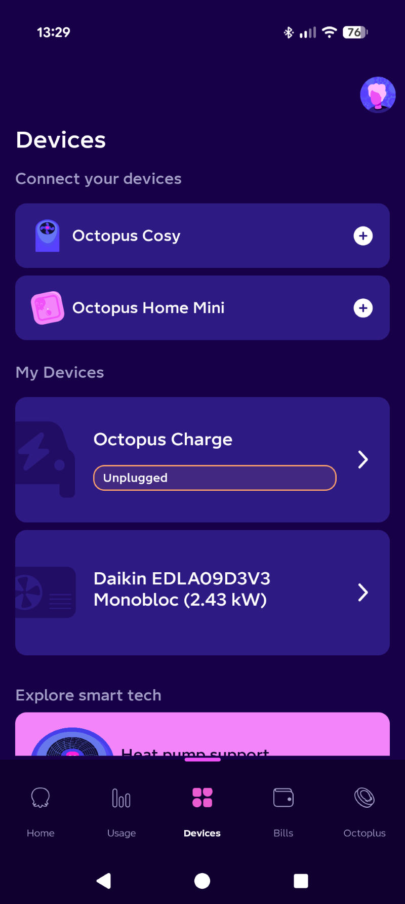 Review of the Octopus Charge Tethered EV Charger App Screenshot
