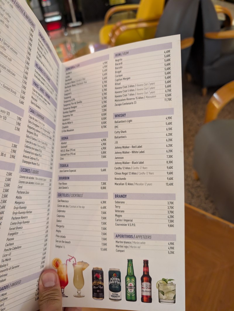 Pool bar menu Gran Hotel Bali Benidorm Review