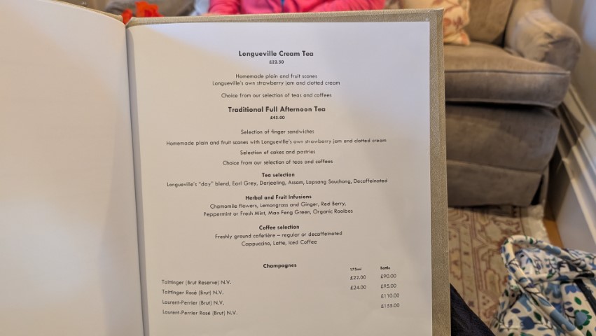 Afternoon Tea Menu at Longueville Manor in Jersey - Review